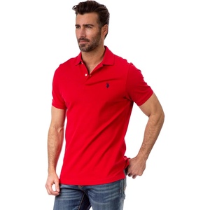 U.S. Polo ASSN. Mens Solid Pique Polo Shirt(Havana Red)