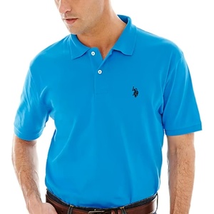 U.S. Polo ASSN. Mens Solid Pique Polo Shirt(Horizon Blue/Blue Raft)