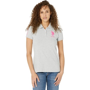U.S. Polo Assn. Junior’s Neon Logos Short Sleeve Polo Shirt(Light Grey Heather)