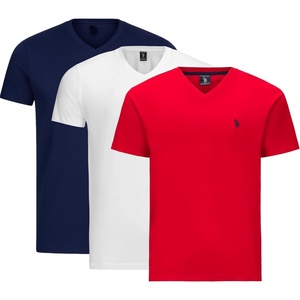 U.S. Polo Assn. Men’s Solid V‑Neck T-Shirt(Classic Navy/White/Engine Red)