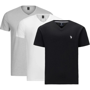 U.S. Polo Assn. Men’s Solid V‑Neck T-Shirt(Heather Grey/White/Black)